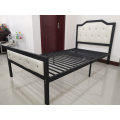 Hot Sale Chinese Furniture Dormitory Office Single Size Metal Bed with Leather Headboard